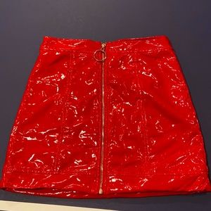 Red patent leather skirt